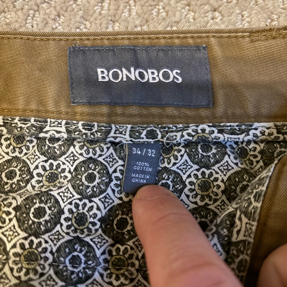 Bonobos Khaki Chinos with Patterned Lining